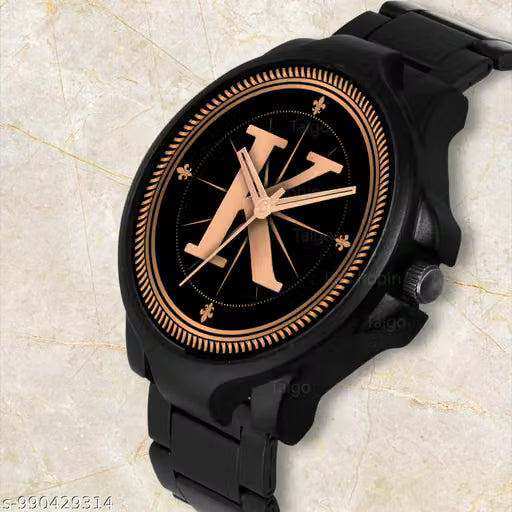 Atix Classic Analog Round Black Dial ALPHABET K Trendy Black Silicone Strap Wrist Watch for Men and Boys | Pack of 1 | ALPHA-K-3K-BLK-CDBLK