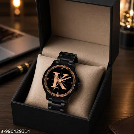 Atix Classic Analog Round Black Dial ALPHABET K Trendy Black Silicone Strap Wrist Watch for Men and Boys | Pack of 1 | ALPHA-K-3K-BLK-CDBLK